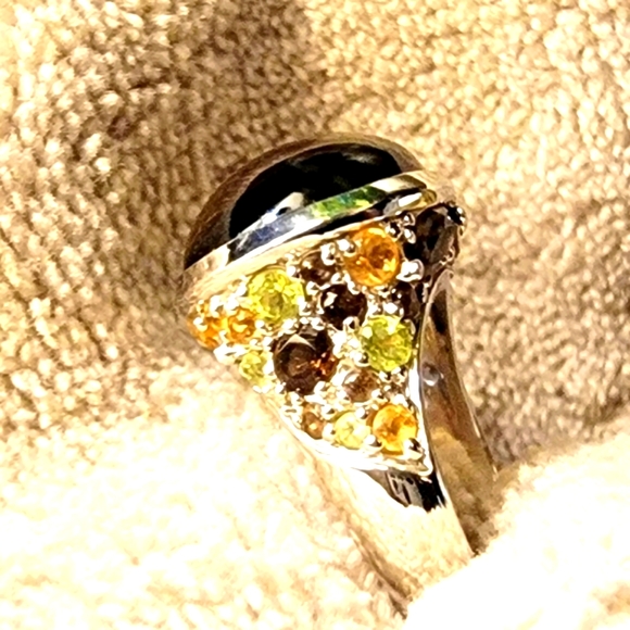 COPY - 🐚 David Sigal SS Smokey Quartz Oval Cabochon Ring with Citrine & Peridot - Picture 13 of 16